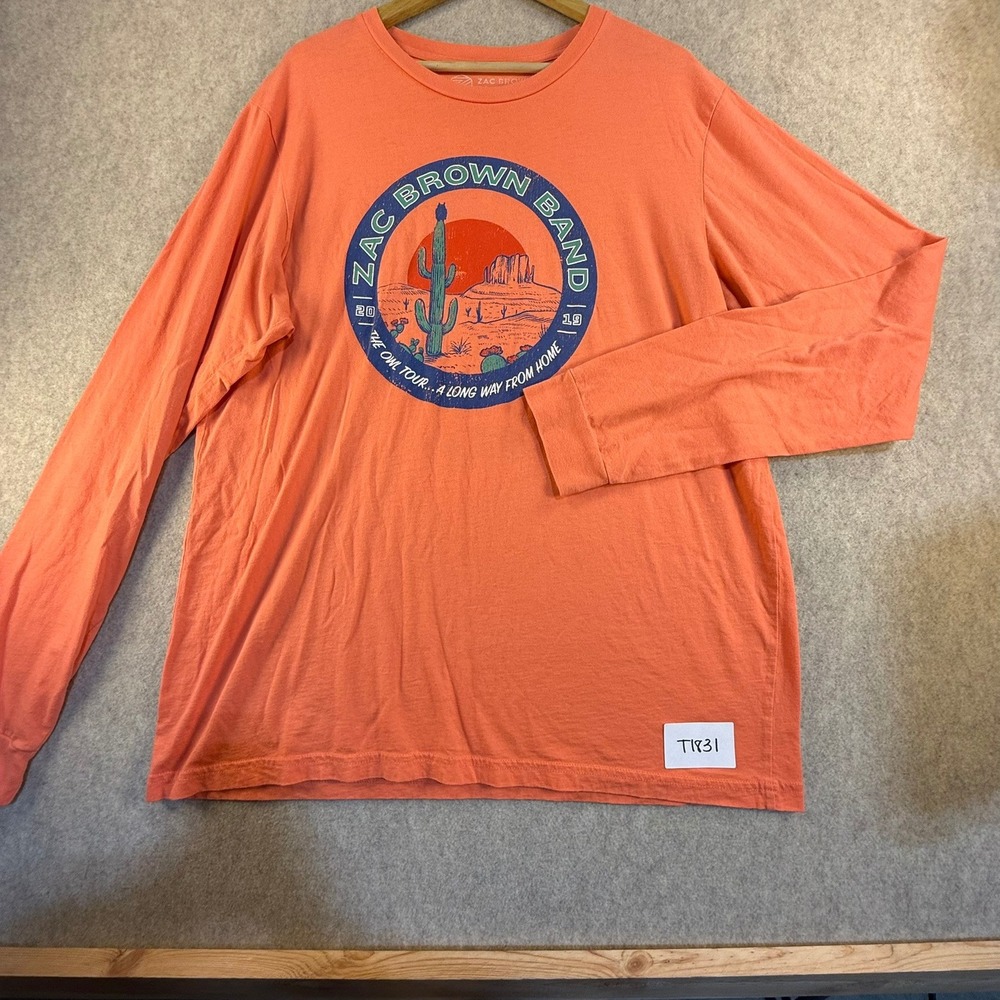 Zac Brown Band The Owl Tour 2019 Long Sleeve Shirt Orange Mens XL USA Made